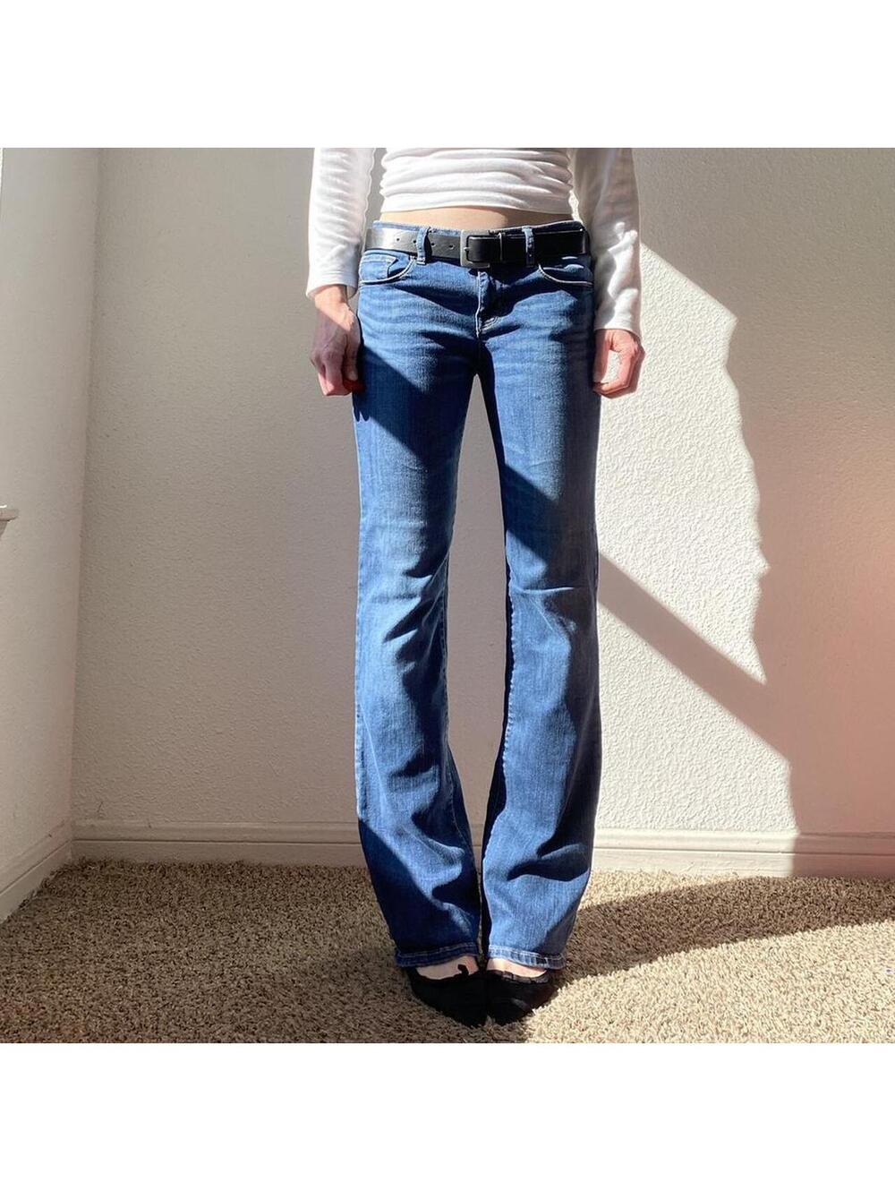 Vintage y2k low rise bootcut minimalist denim blue jeans